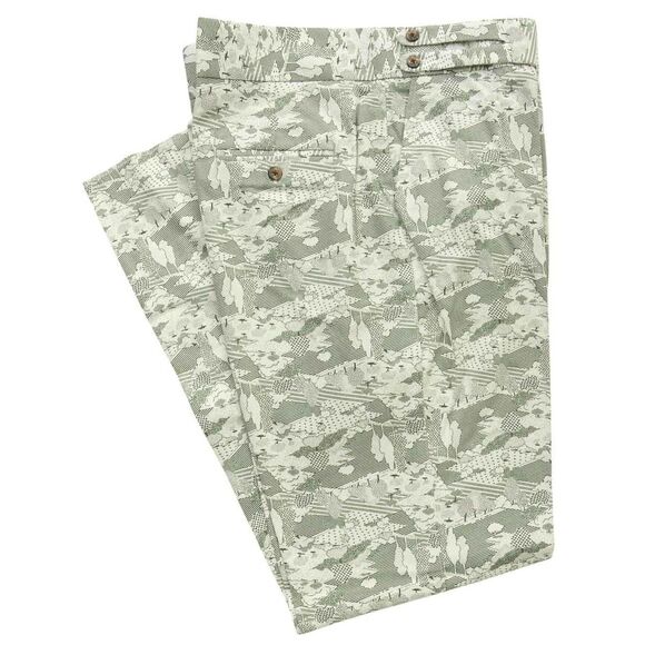 Mens Gurkha Pants 38 Green White Nature Landscape Print Trousers Straight Fit - Picture 1 of 8